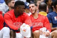 New Orleans Pelicans' Zion Williamson and Lonzo Ball.